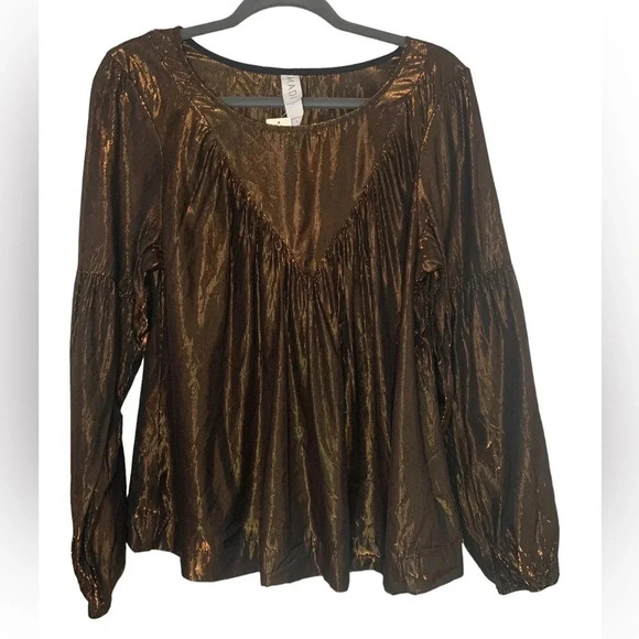 NWT Anthropologie Amadi Merry Metallic Lure Bronze Party Cocktail Blouse - Picture 5 of 7